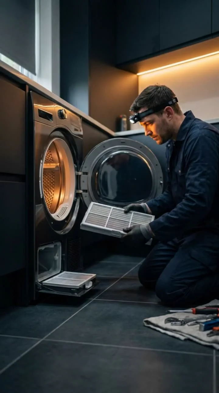 Técnico reparando secadoras